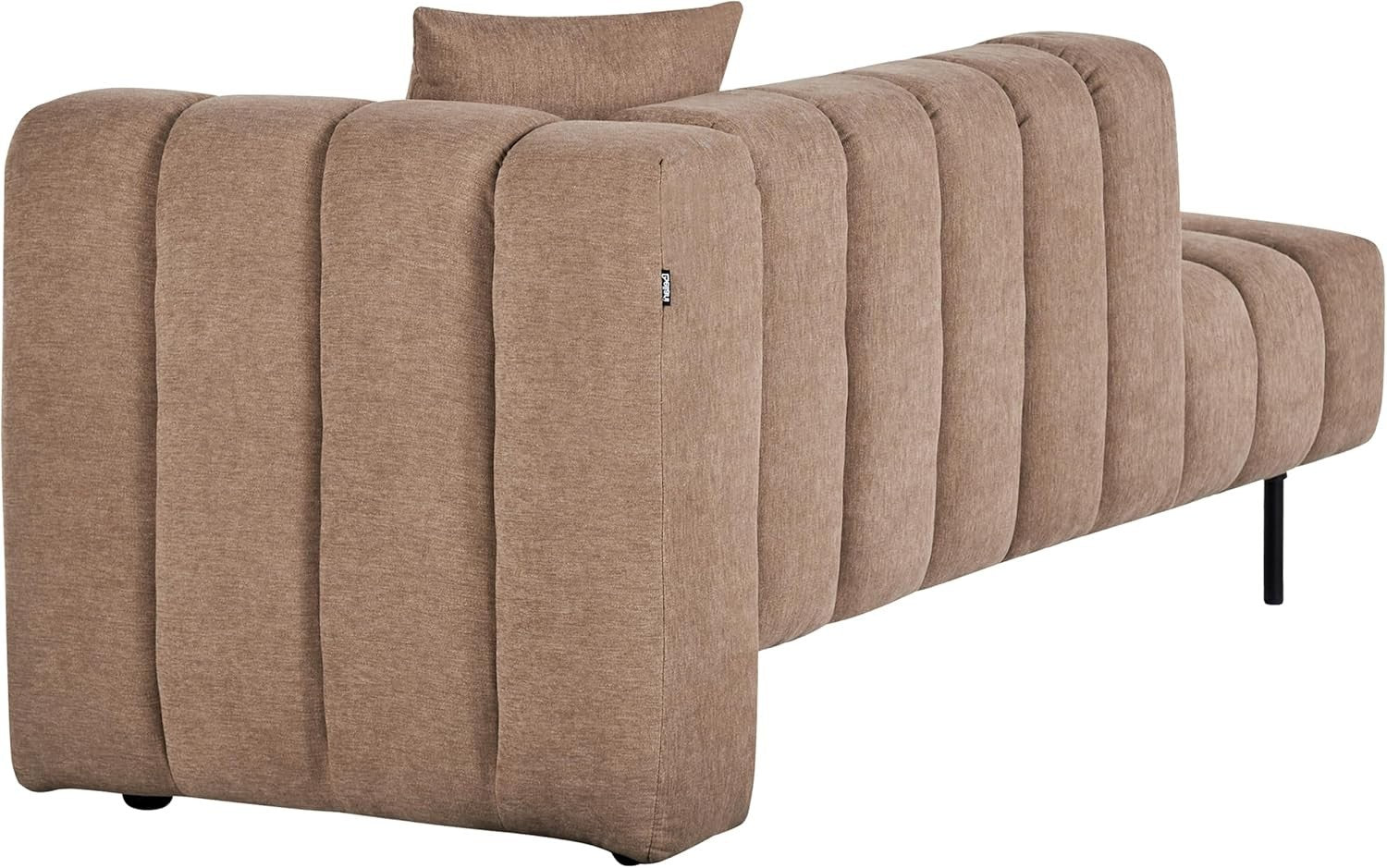 Modern Right Hand Chaise Lounge | Fabric Upholstery + Cushion + Brown