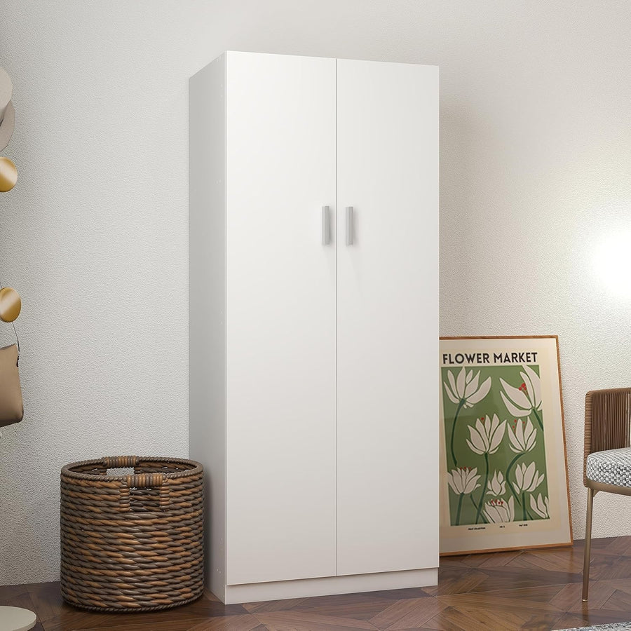 White 2 Door Wardrobe with Hanging Rail & Storage Shelf for Small Rooms
