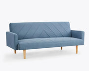 3 Seater Fabric Sofa Bed Blue Clic Clac Wooden Legs Chevron Design