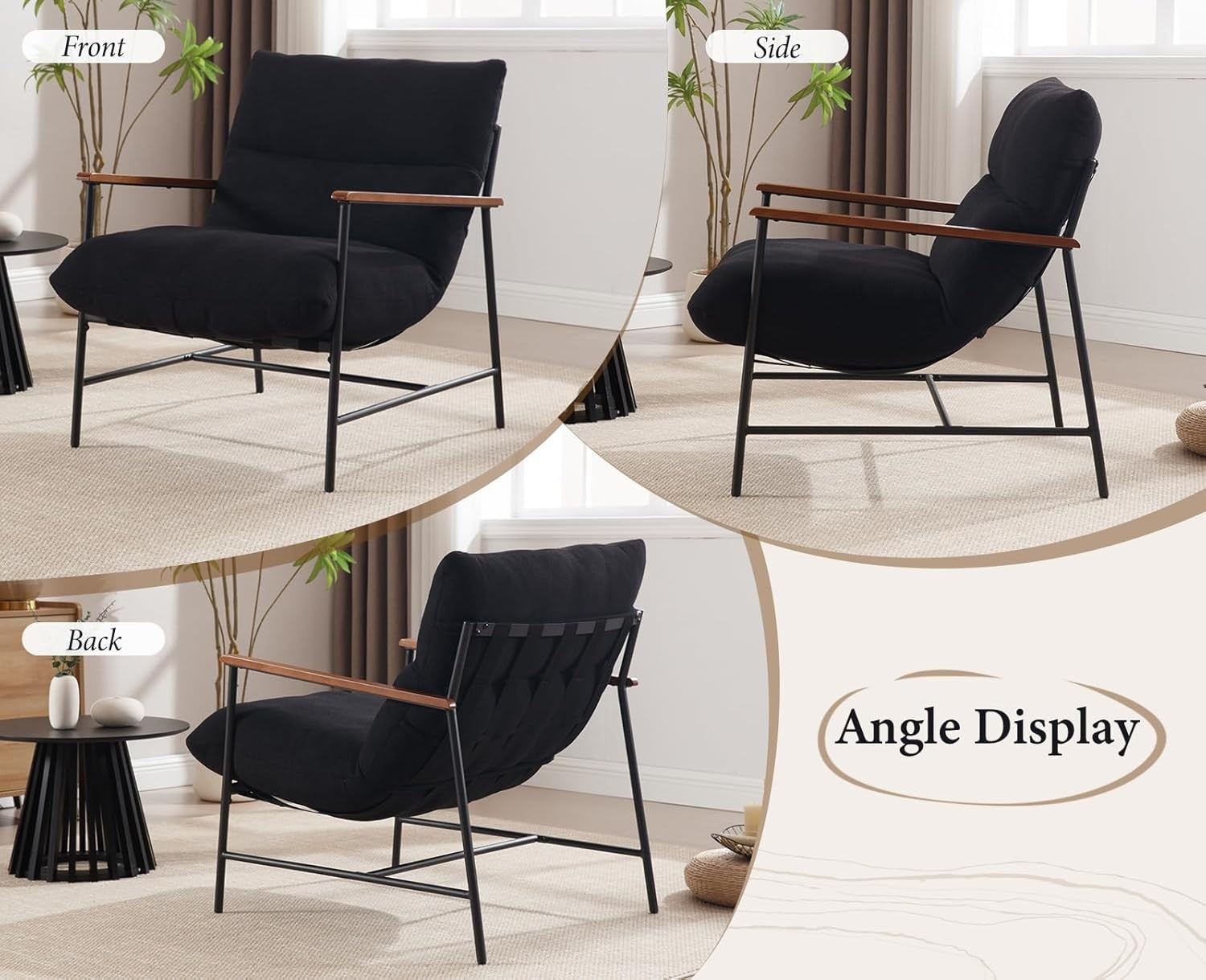 Faux Fur Accent Armchair Upholstered Lounge Chair Black