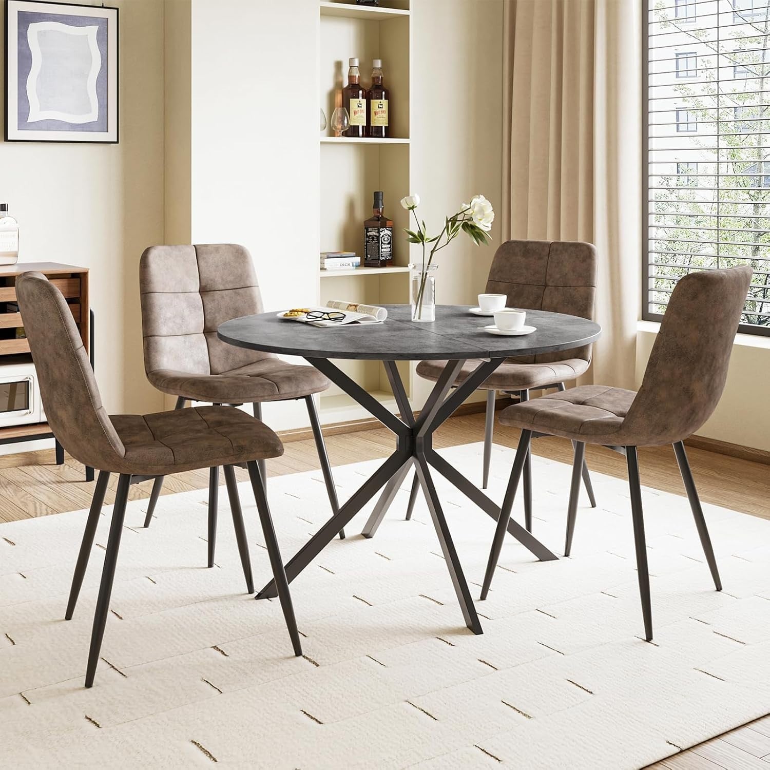 Folding Round Drop Leaf Dining Table Space-Saving Small Apartment Table