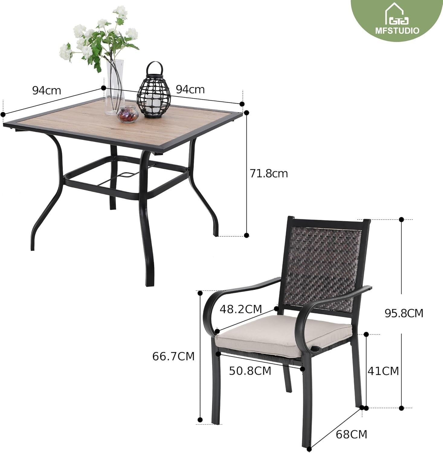 5pc Rattan Garden Furniture Set Patio Table Chairs Cushions Outdoor Dining