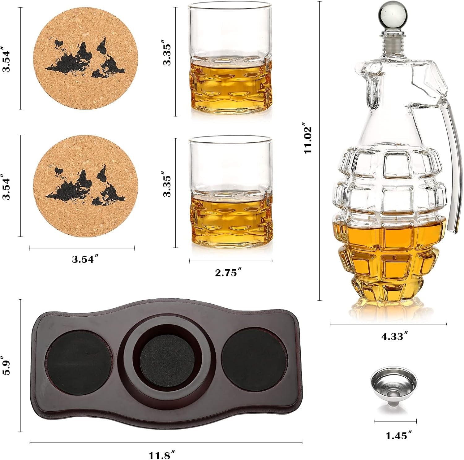 Bomb Whiskey Decanter Set 850ml with Glasses & Wooden Stand | Gift for Men