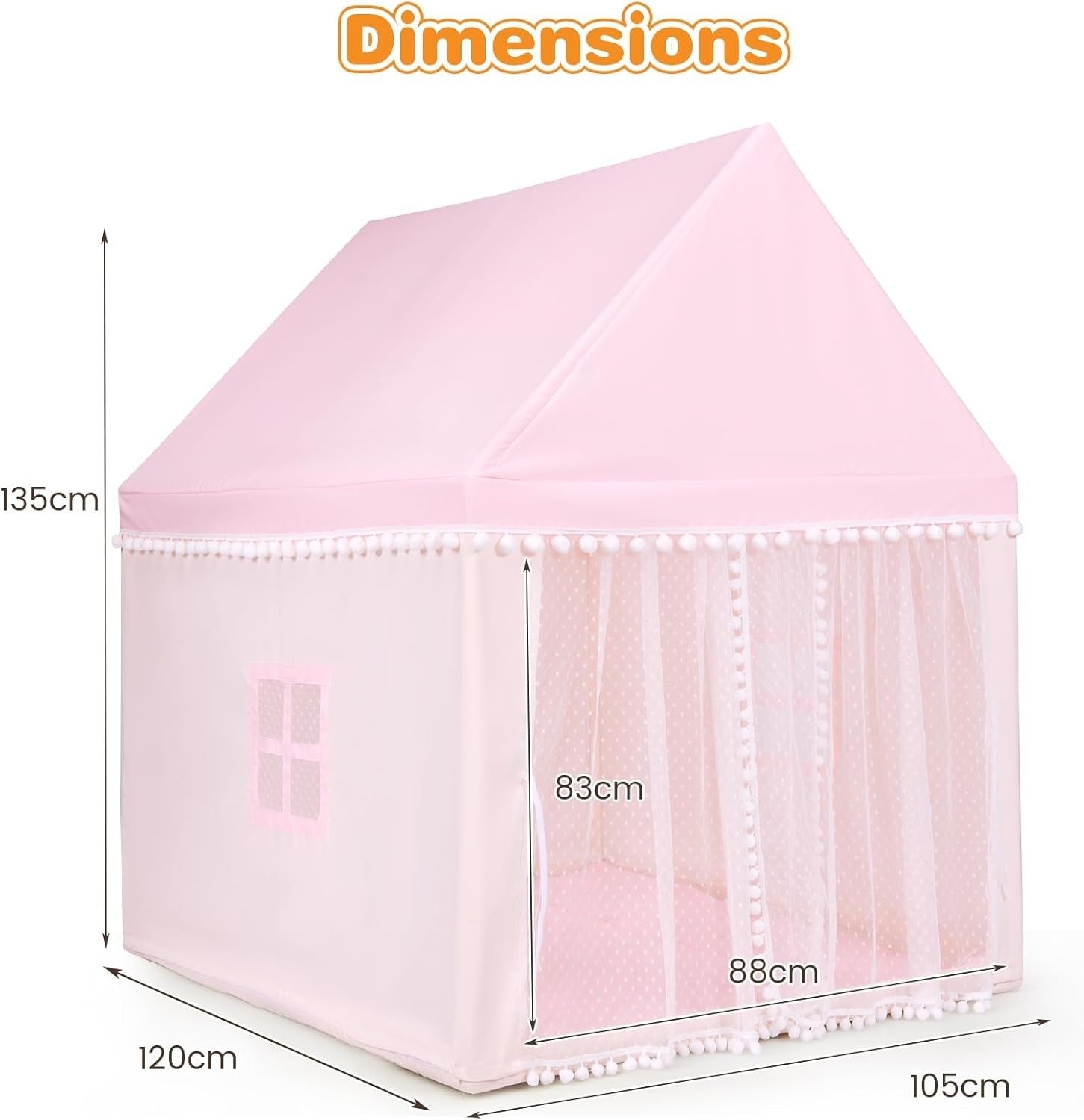 Pink Wooden Kids Play Tent Indoor Outdoor Fairy Playhouse w Mat