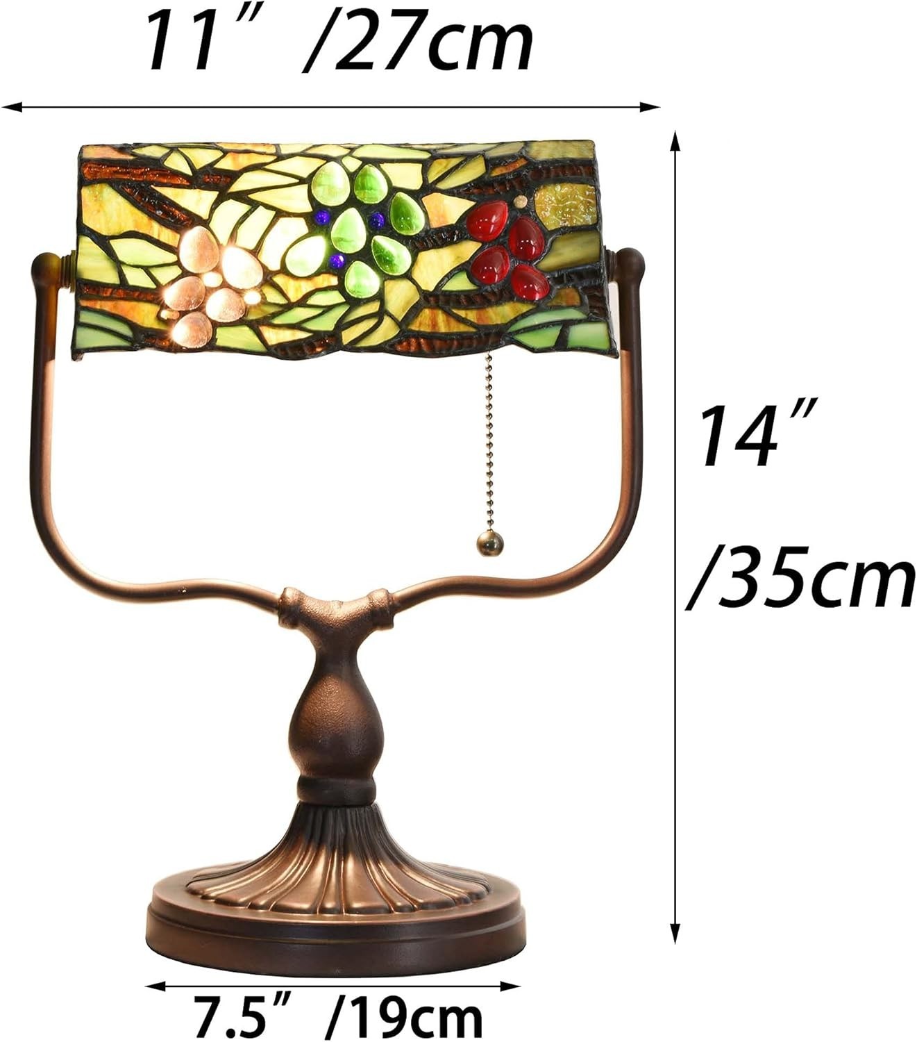 Vintage Tiffany Style Stained Glass Banker Desk Lamp 14" for Reading