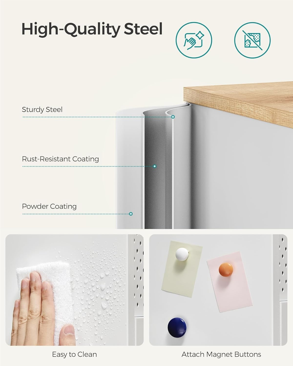 Metal Storage Cabinet Sideboard Cupboard with Shelves Natural White 80cm