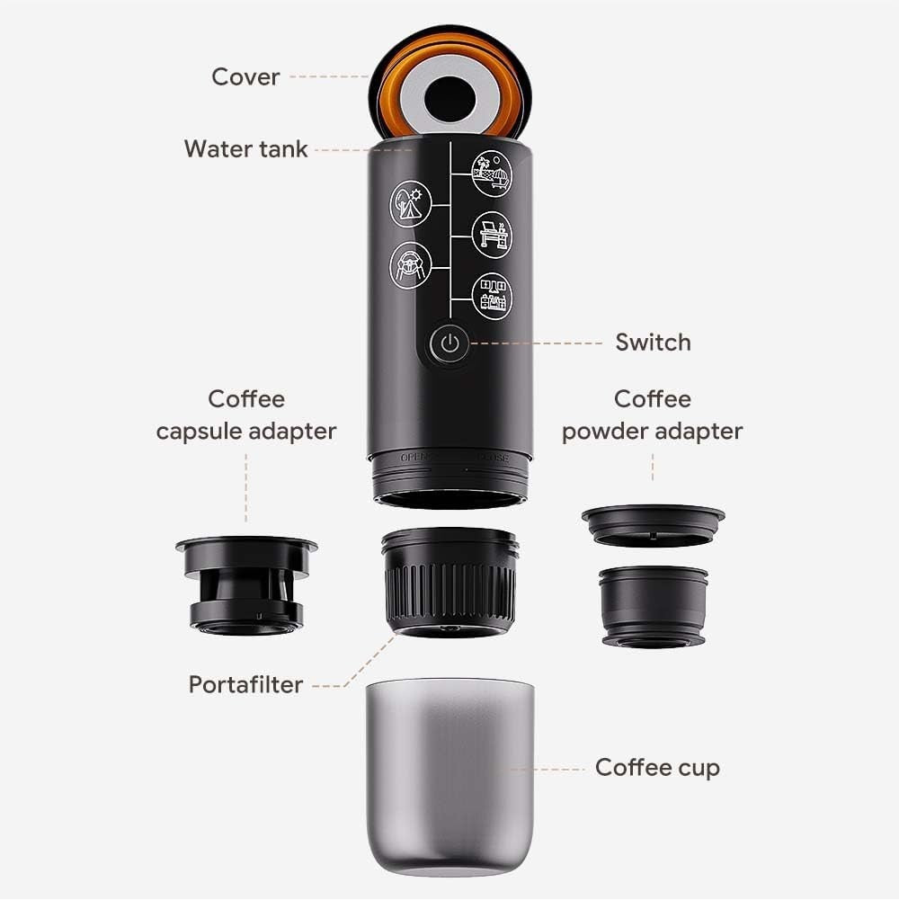 Portable 3-in-1 Espresso Maker 17Bar Travel Coffee Machine USB-C