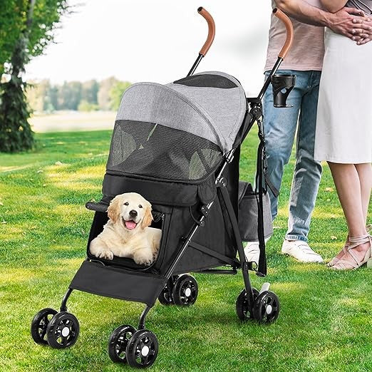 Dog Stroller 4 Wheel Folding Pushchair for Small Medium Dogs Storage