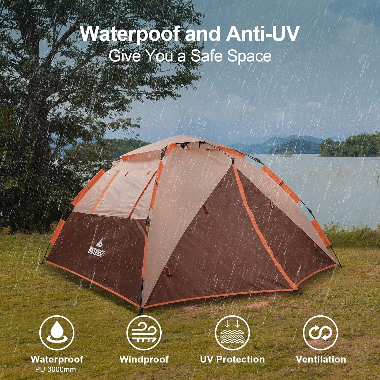 3 Person Pop Up Camping Tent Waterproof Double Layer