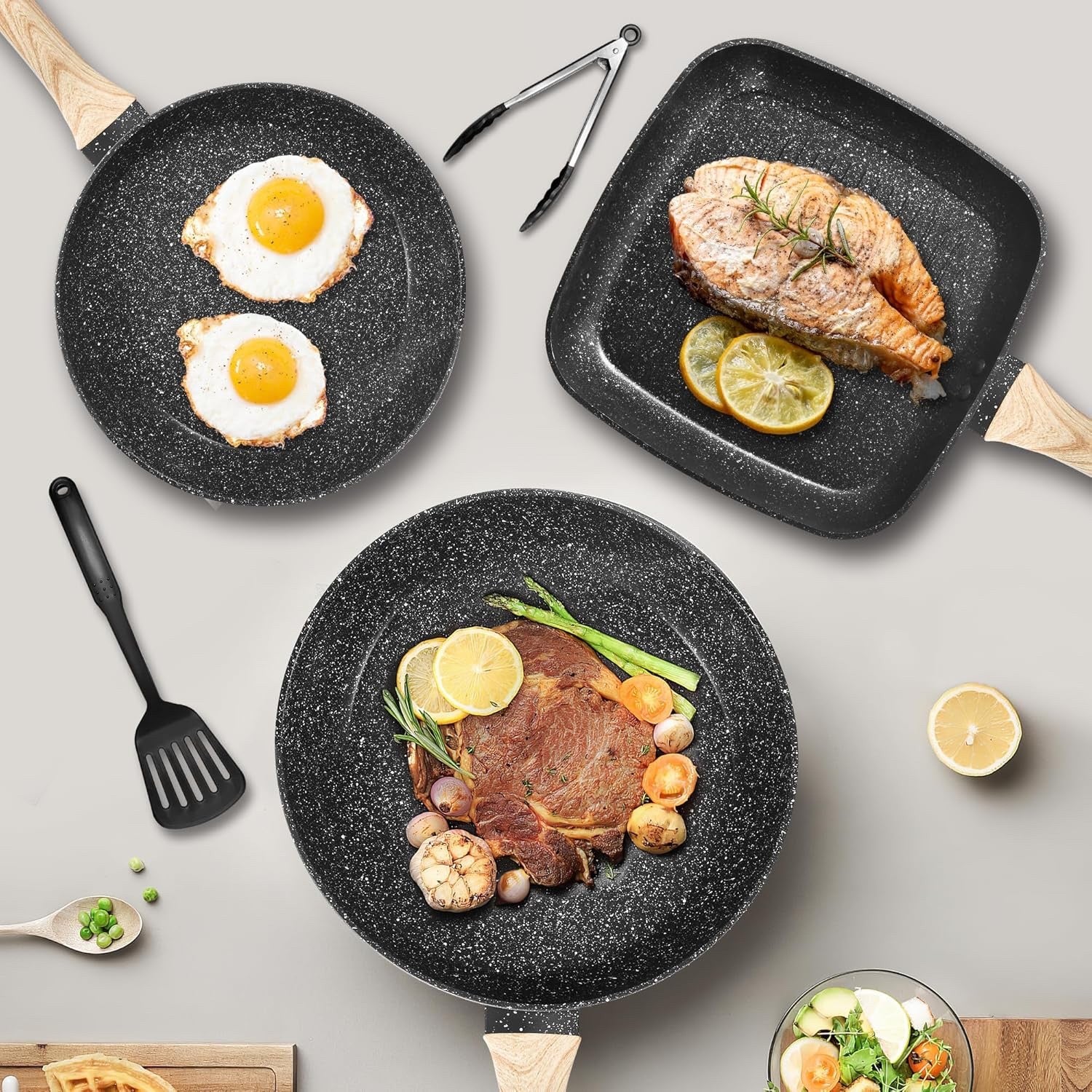 19pcs Black Granite Non-Stick Cookware Set – Induction Safe, All Hobs, PFOA Free