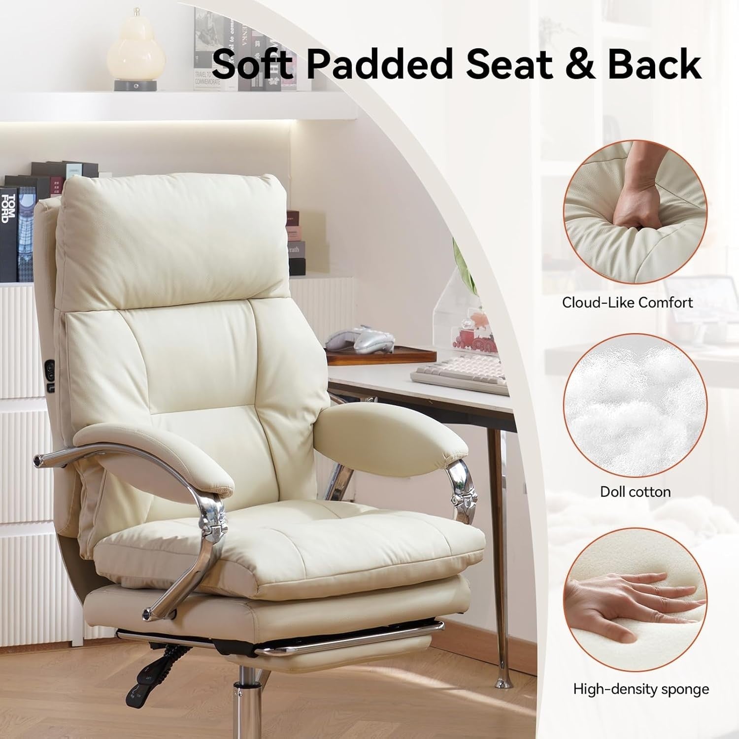Heated Massage Office Chair Recliner Footrest Ergonomic High Back White