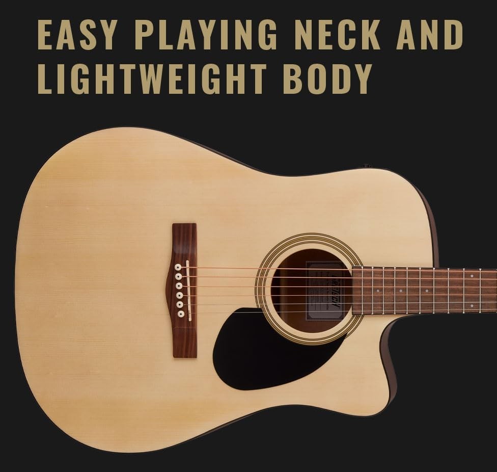 Dreadnought Electro Acoustic Guitar Natural Cutaway Tuner