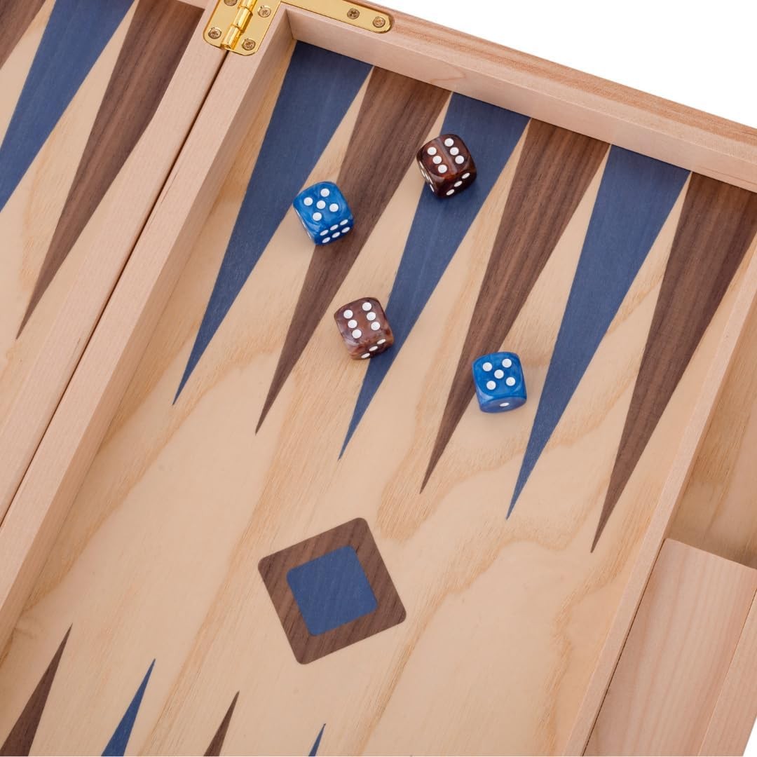 Luxury Wooden Backgammon Set 18 Inch Walnut Board Game with Dice Cups