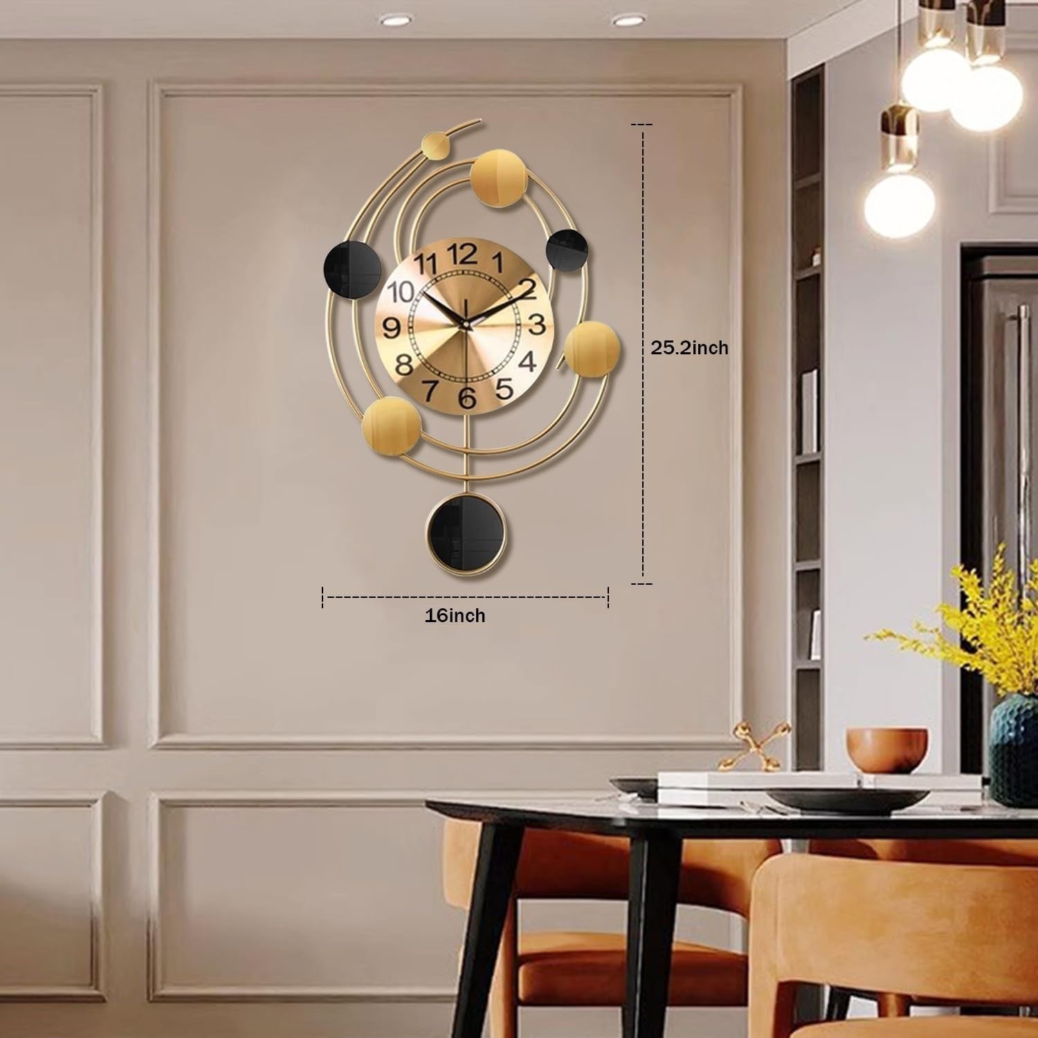 Large Gold Wall Clock Silent Non-Ticking Modern Art Deco 64cm Home