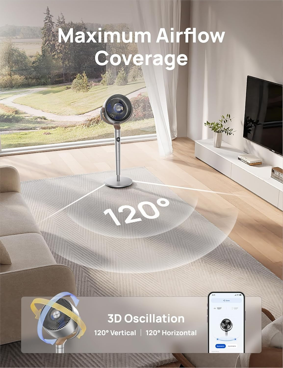 40" Smart Standing Fan Quiet 9-Speed WiFi Voice Control 12H Timer Oscillating