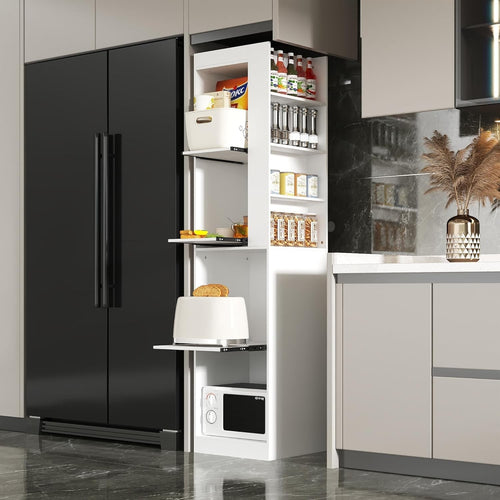 Tall Kitchen Cupboard White Sliding Drawer Pantry Storage Cabinet