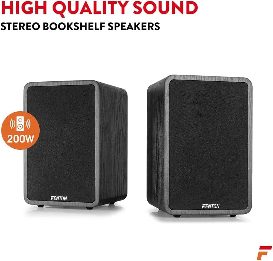 200W Wooden HiFi Bookshelf Speakers 6.5 Inch Stereo Home Audio Pair