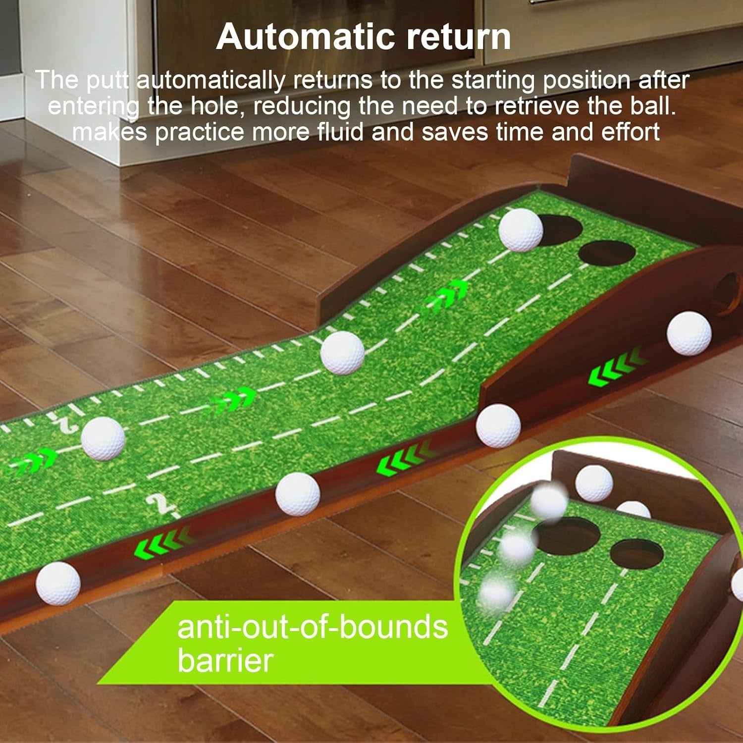 Indoor Putting Green Mat Automatic Ball Return Anti-Slip Golf Practice Trainer