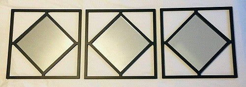 Modern Square Mirror Wall Art Set 3 Black Geometric Panels Living Room Decor
