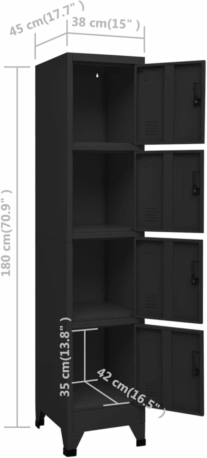 4 Door Black Metal Locker Cabinet Lockable Steel Storage Cupboard Office Gym