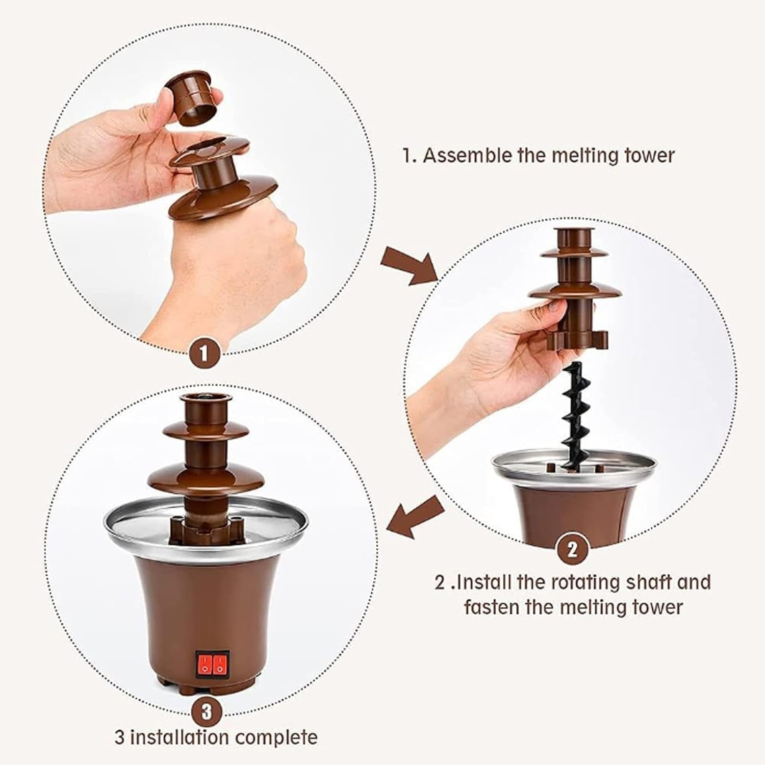 3 Tier Chocolate Fountain Machine Electric Fondue Tower 65W