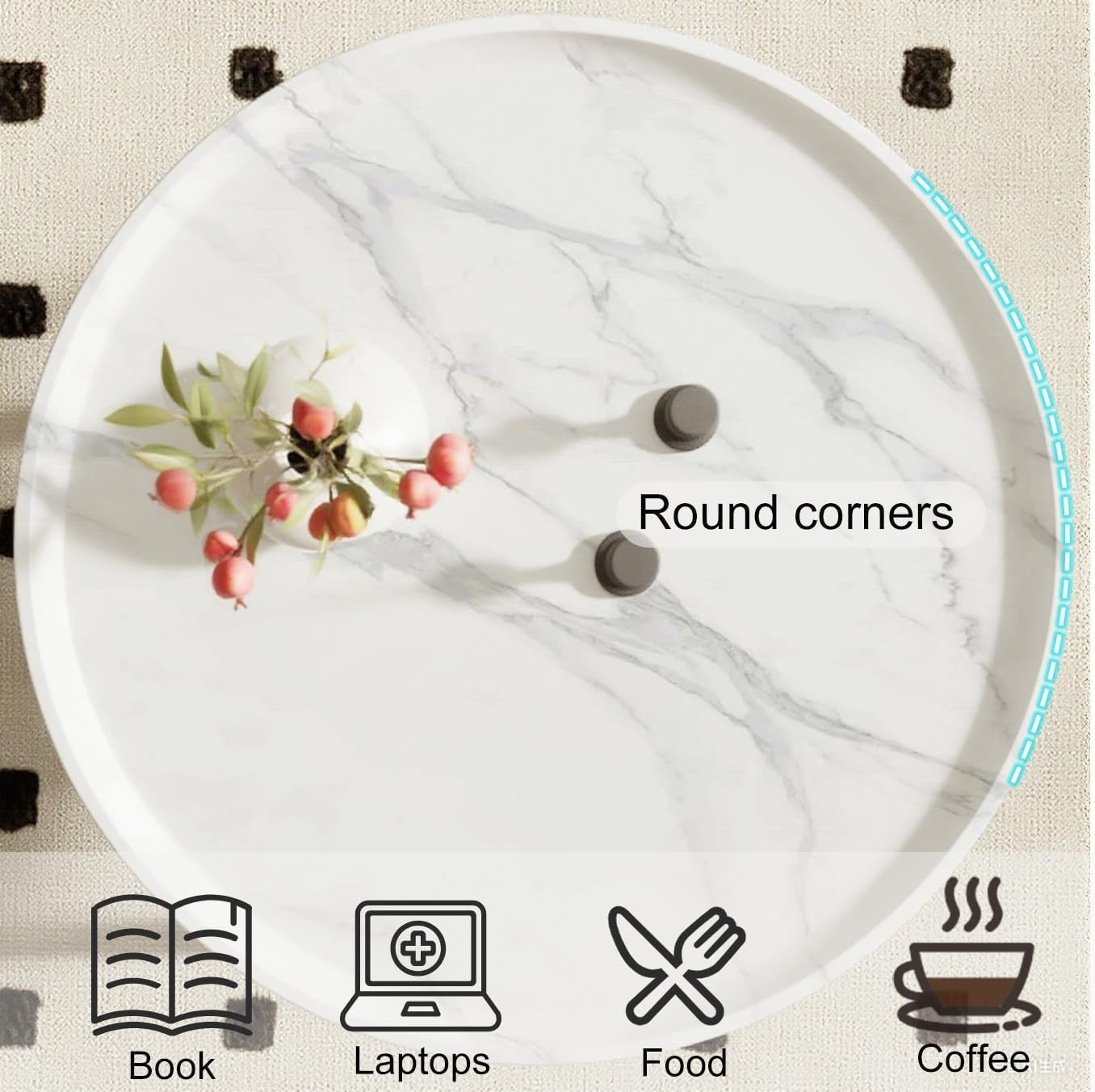 2-Piece Nesting Coffee Table Set Marble Pattern Wood Modern End Side Tables