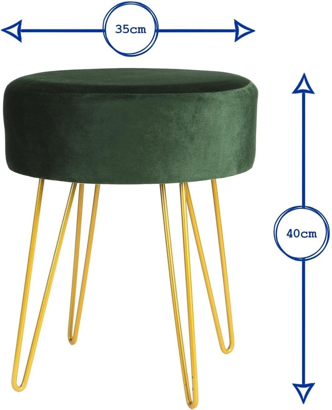 Set of 2 Black Velvet Footstools Gold Legs Modern Round Pouffe Seats