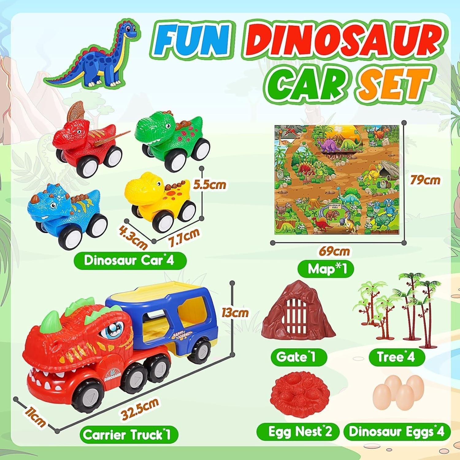 Dinosaur Truck Toys for 2 3 4 Year Old Boys with Lights & Music Gift Set