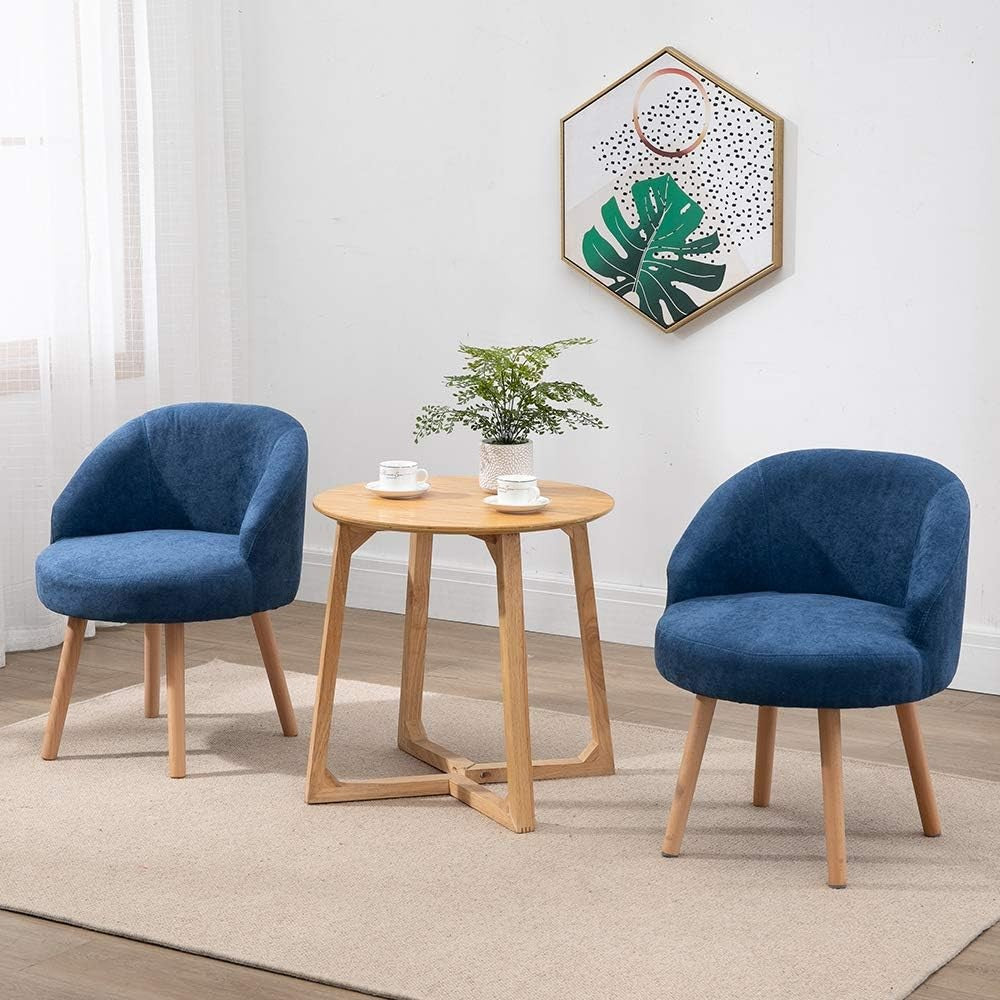Set of 2 Small Linen Tub Chairs Lounge Side Armchairs Blue