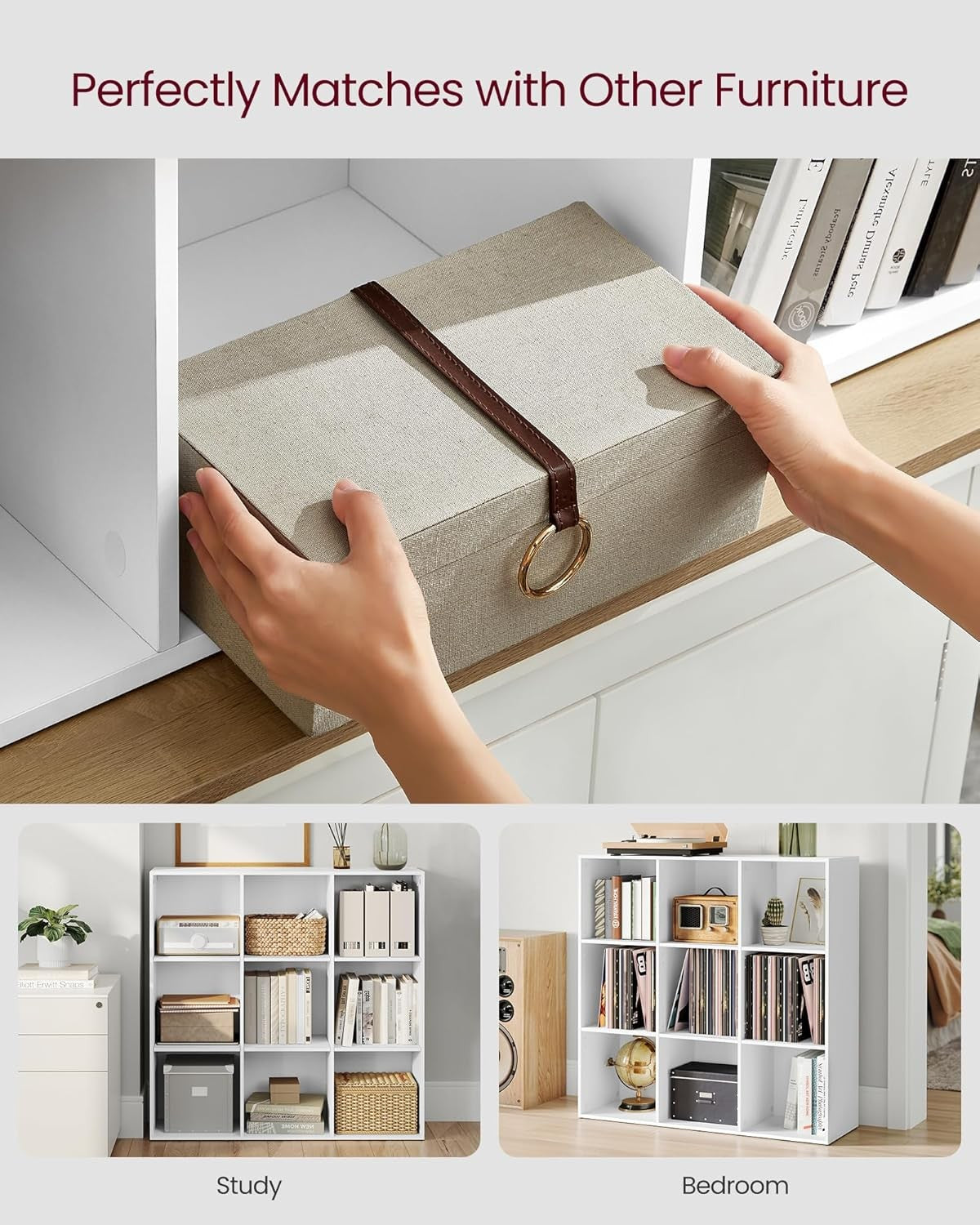 9-Cube White Bookcase | Large Storage Shelf Unit for Living Room Office Home