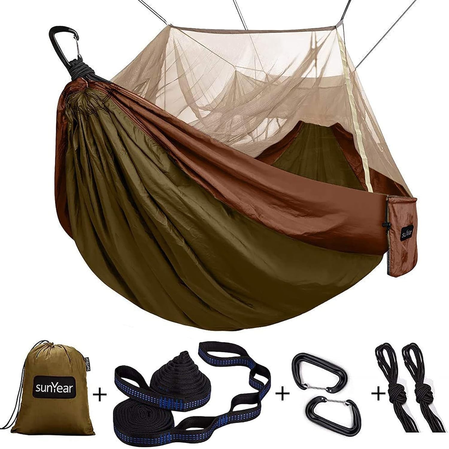 Double Camping Hammock with Mosquito Net, 600lb Capacity, Portable & Easy Setup