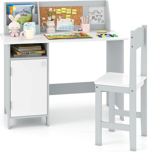Kids Study Desk & Chair Set with Storage, Cork Board, Ergonomic Comfort