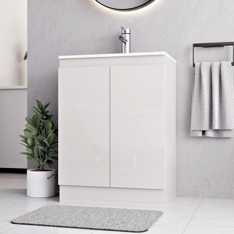 600mm White Bathroom Vanity Unit with Basin Cupboard Under Sink Storage Cabinet
