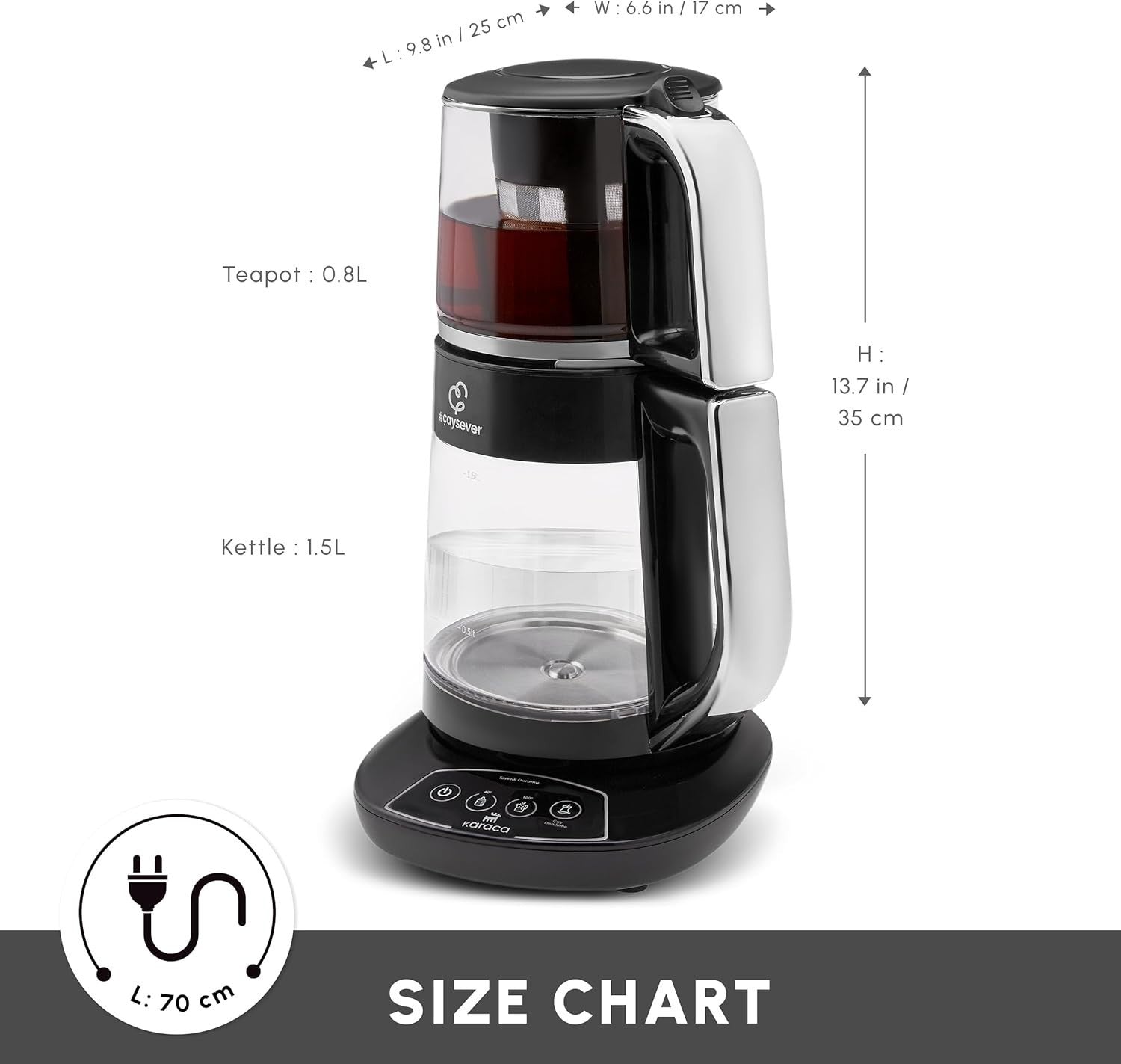 Smart Turkish Tea Maker 1.5L Kettle 0.8L Glass Teapot 1700W