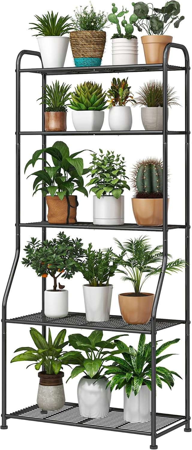 5 Tier Metal Plant Stand Indoor Outdoor Tall Flower Pot Shelf Display Rack Black