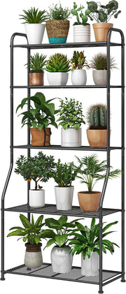 5 Tier Metal Plant Stand Indoor Outdoor Tall Flower Pot Shelf Display Rack Black