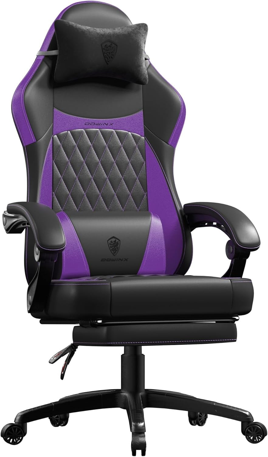 Ergonomic Gaming Chair Recliner w/ Footrest Massage White/Purple