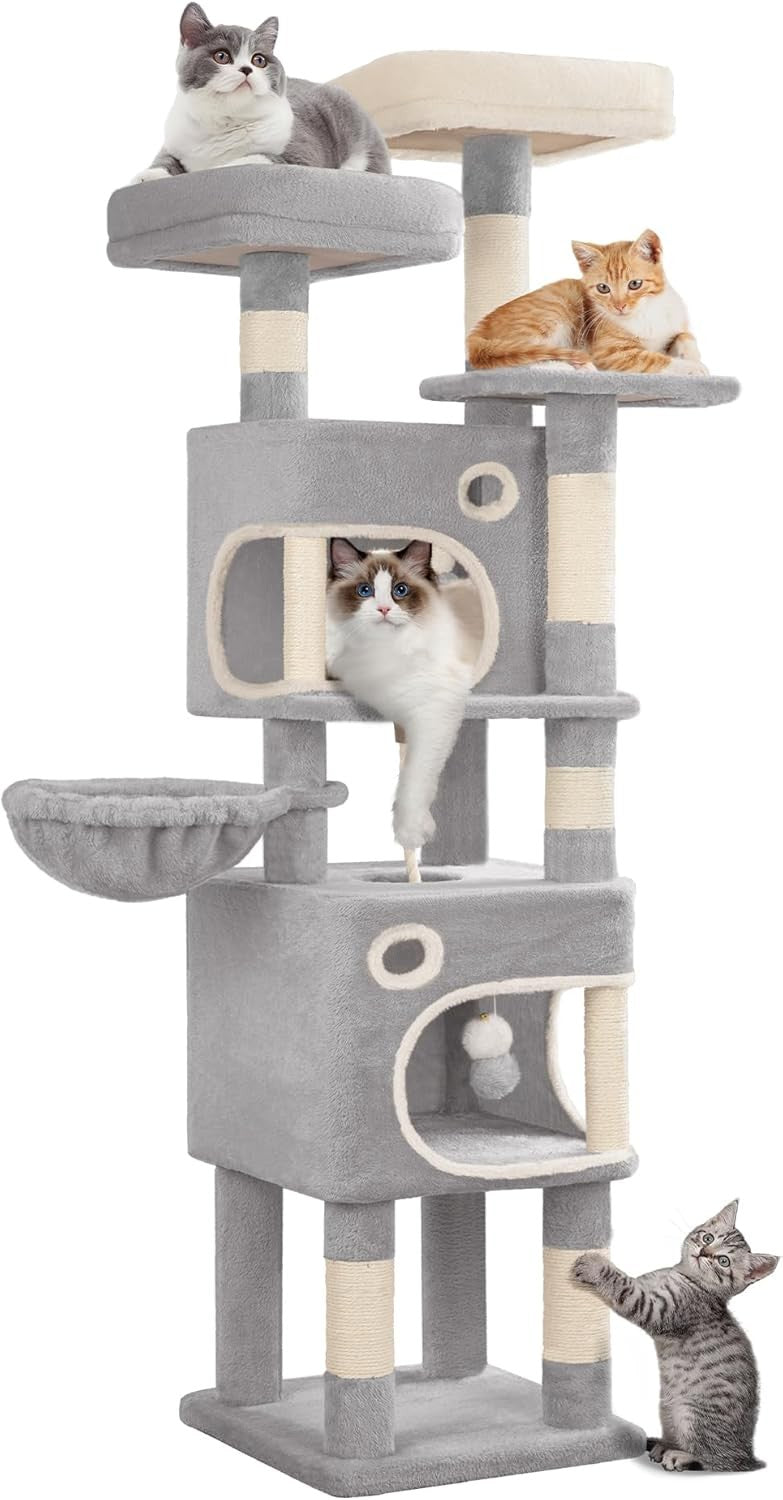 Cat Tree 159cm Tall Tower With Condo Scratching Posts Platforms Caves & Basket