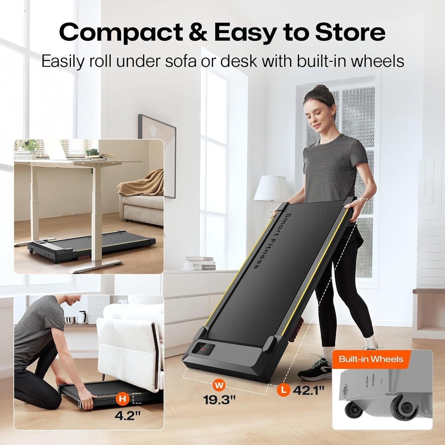 Compact 3-in-1 Walking Treadmill for Home & Office – Quiet, Portable, App-Contro