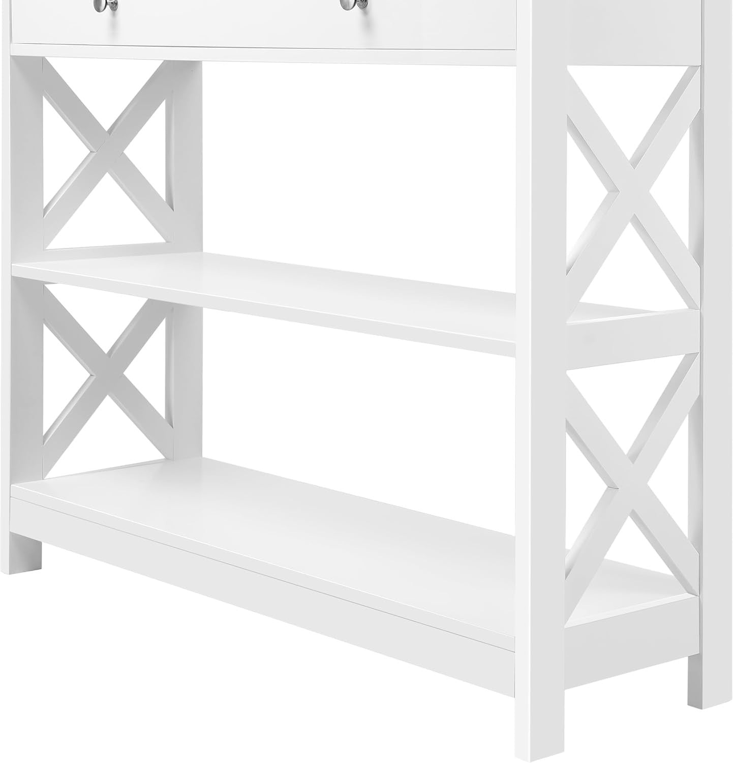 White Console Table with Drawer & 3 Shelves, Compact Hallway Storage