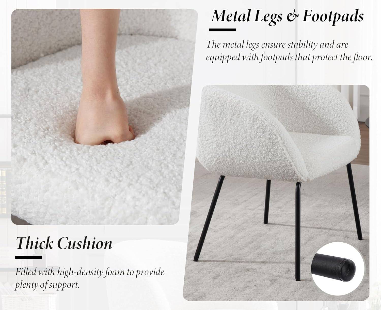 Faux Fur Tub Chair White Accent Armchair Metal Legs