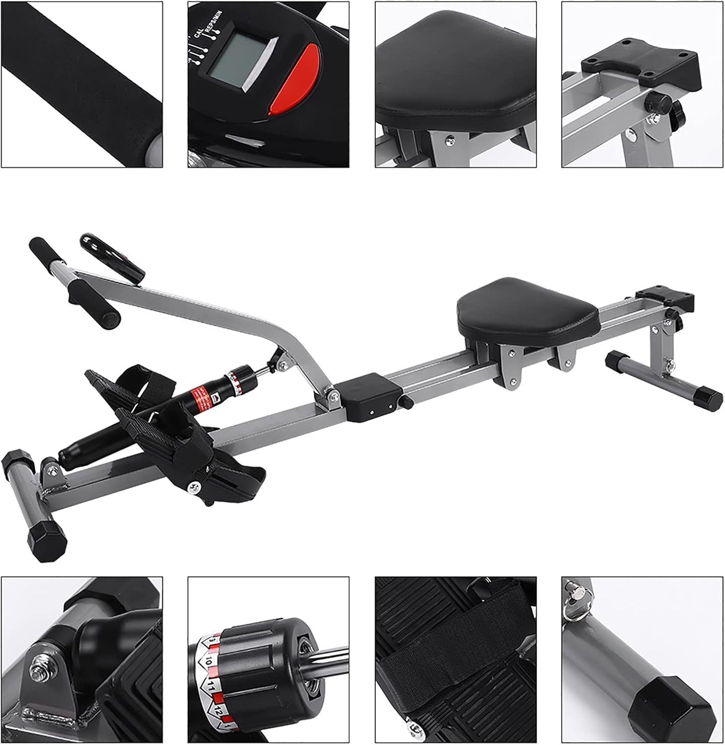 Foldable Hydraulic Rowing Machine 12-Level Resistance LCD Home Fitness 120KG