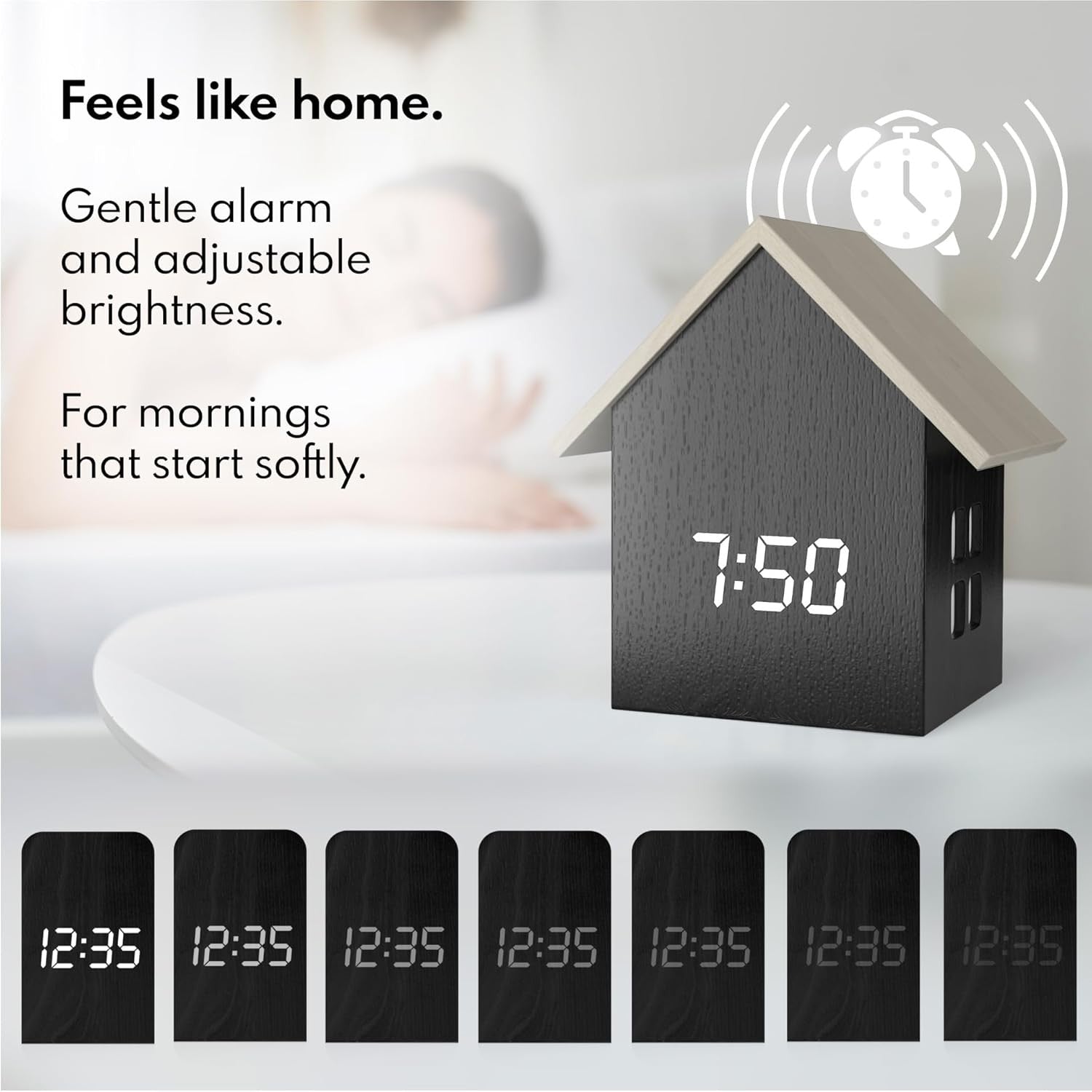 House Shaped Digital Alarm Clock LED Display Temperature Modern Bedside Decor