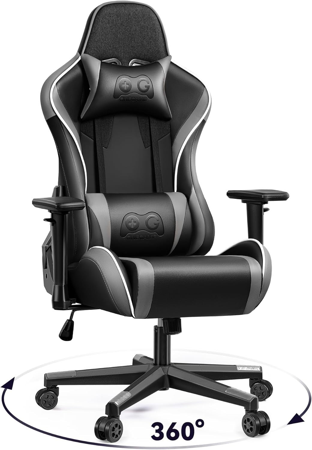 Ergonomic Grey Gaming Chair High Back Adjustable Recliner Swivel Office Home Stu