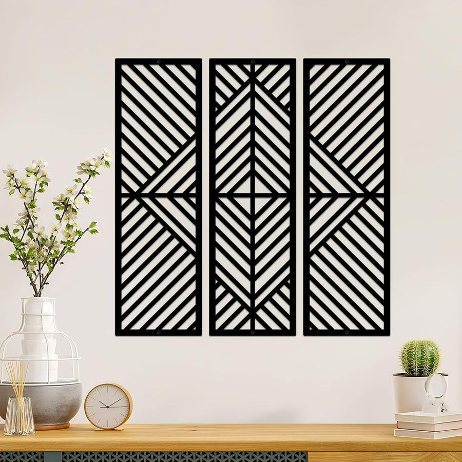 3-Piece Black Metal Wall Art Geometric Minimalist Modern Decor