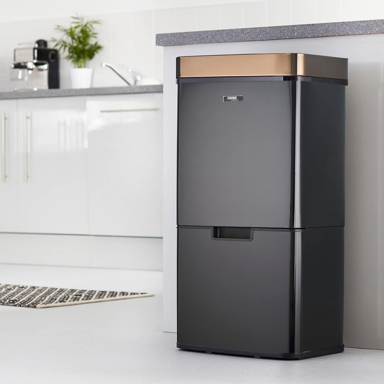 75L Dual Compartment Motion Sensor Kitchen Bin Black Copper
