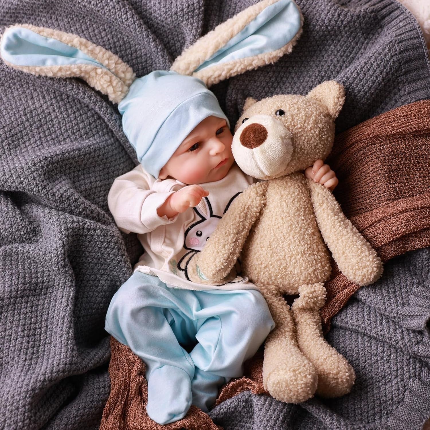 17in Lifelike Baby Boy Doll Soft Body Bunny Outfit Newborn Toy