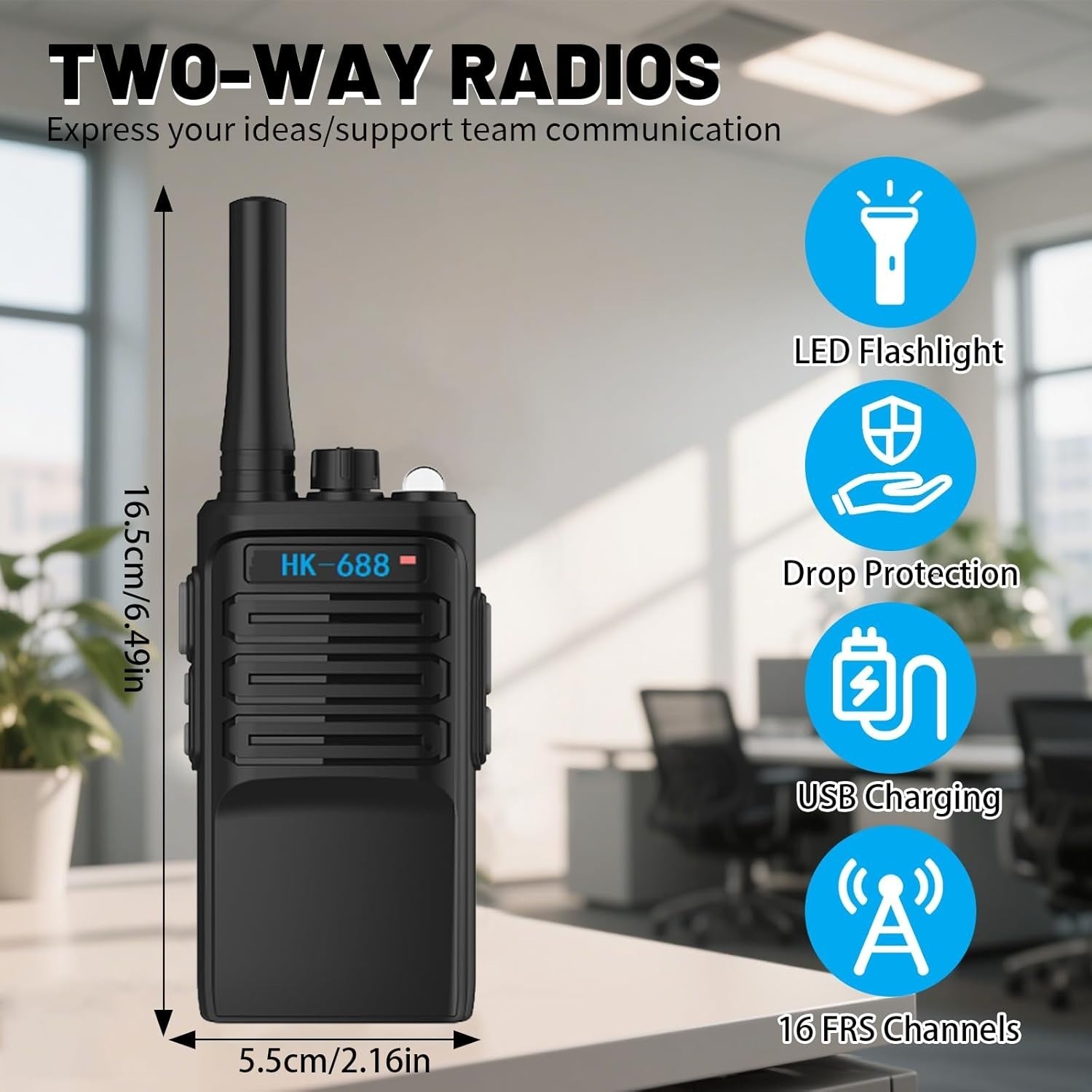 Walkie Talkies Long Range Rechargeable 3 Pack 16 Channel USB-C Radio