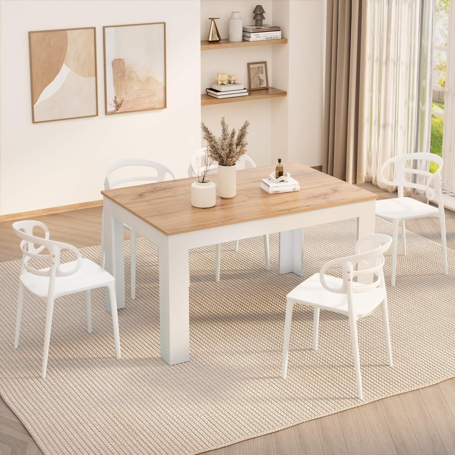 Extendable Rustic Oak Dining Table 140-220cm Modern Space-Saving Wood