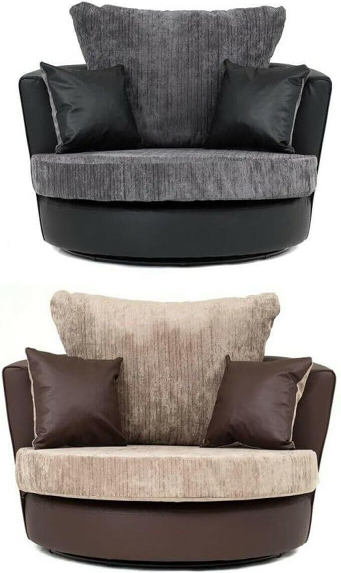 Fabric Corner Sofa with Swivel Chair Set Black Grey | Left Hand | 3+2 Seater